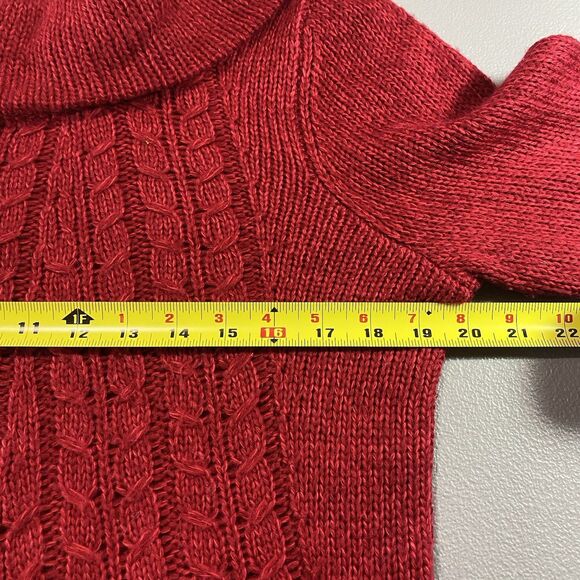 GNU Sweater Cable Knit Cowl Neck Long Sleeve Pockets Acrylic Womens M Red - Picture 5 of 8